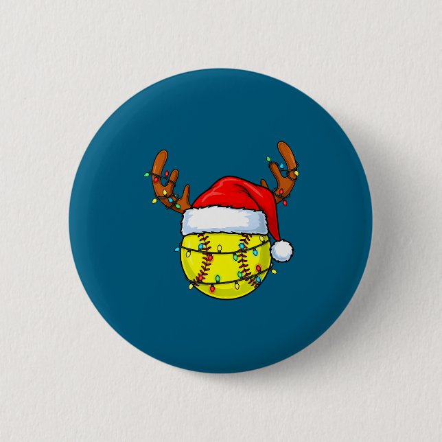 Christmas Softball Xmas Santa Srts Hat Mens Womens 6 Cm Round Badge (Front)