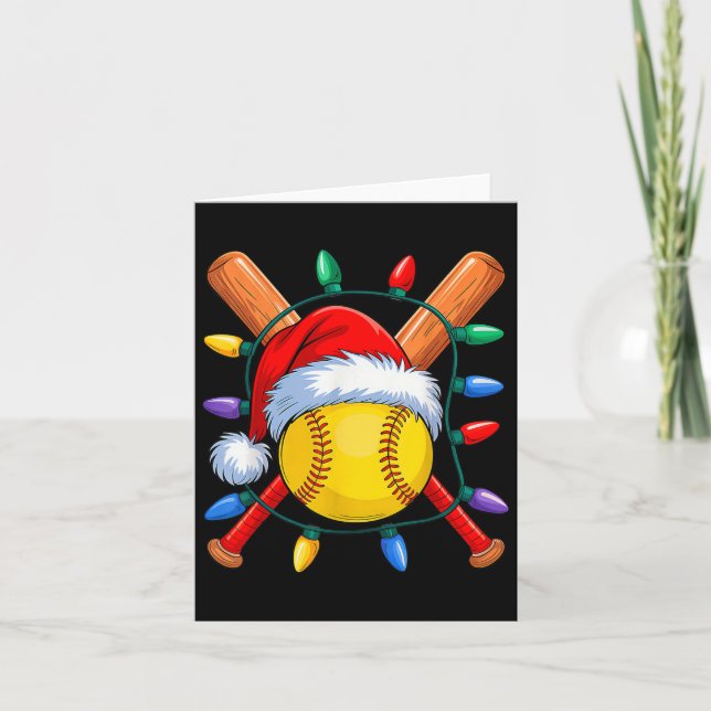 Christmas Softball Xmas Santa Srts Hat Mens Womens Card (Front)