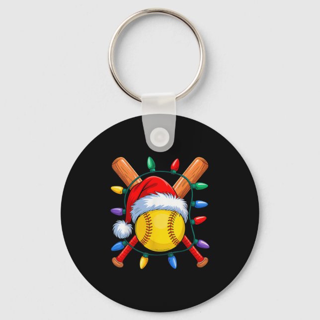 Christmas Softball Xmas Santa Srts Hat Mens Womens Key Ring (Front)