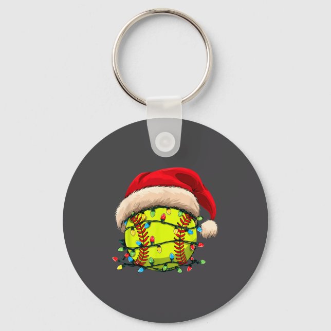 Christmas Softball Xmas Santa Srts Hat Mens Womens Key Ring (Front)