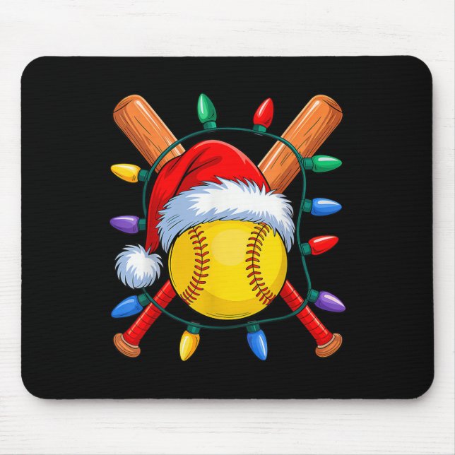 Christmas Softball Xmas Santa Srts Hat Mens Womens Mouse Pad (Front)