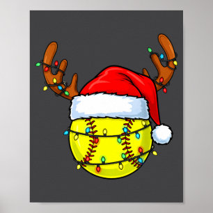 Christmas Softball Xmas Santa Srts Hat Mens Womens Poster
