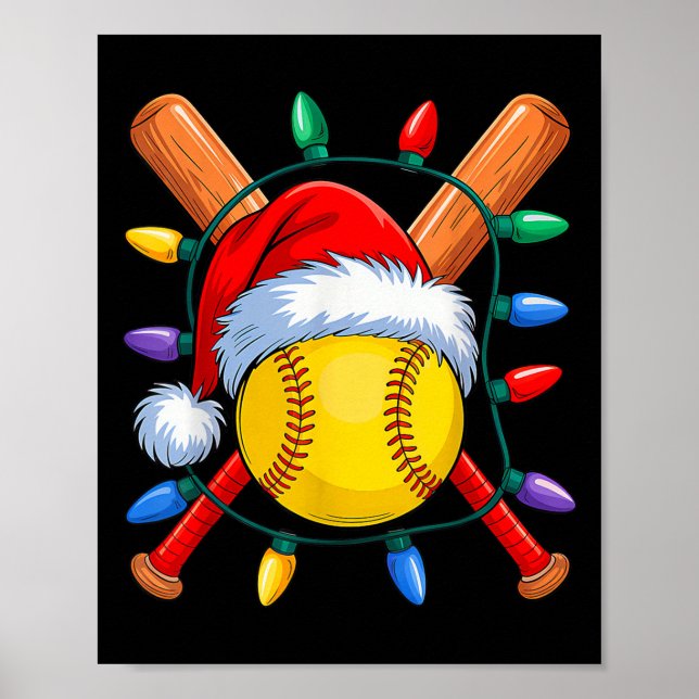 Christmas Softball Xmas Santa Srts Hat Mens Womens Poster (Front)