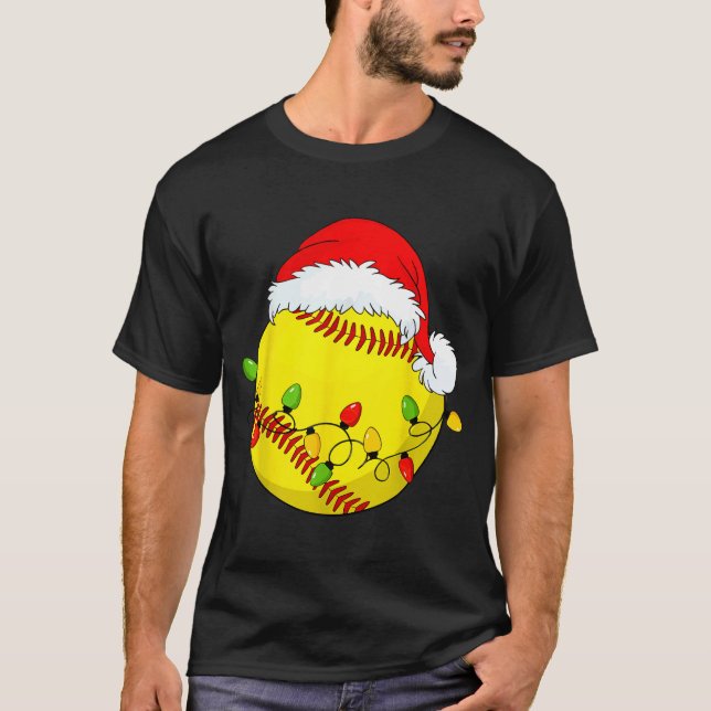 Christmas Softball Xmas Santa Srts Hat Mens Womens T-Shirt (Front)