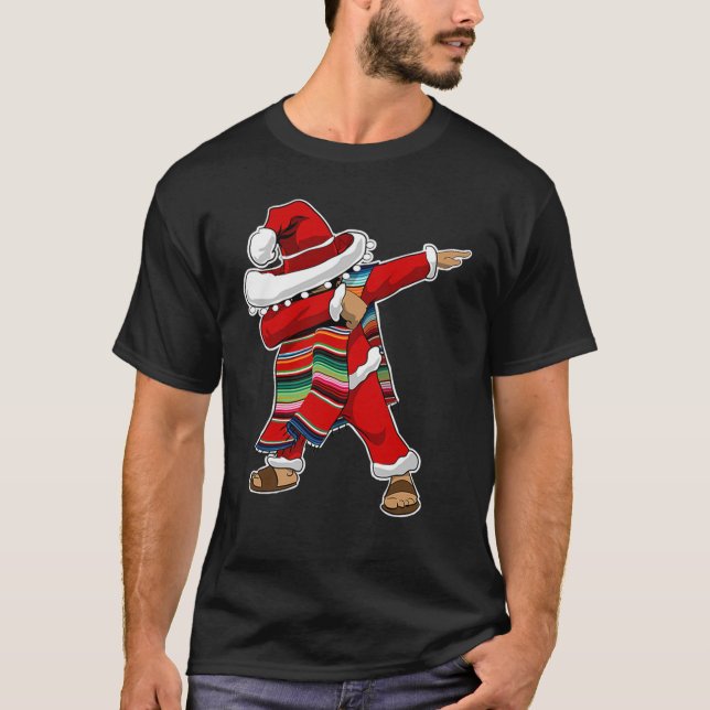 Christmas Sombrero Dabbing Mexican Serape Poncho S T-Shirt (Front)