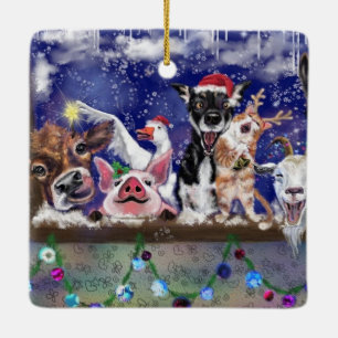 Christmas Song Animal Party  Merry Christmas Fun Ceramic Ornament