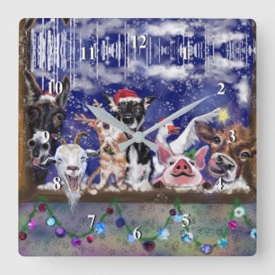Christmas Song - Animal Party Square Wall Clock