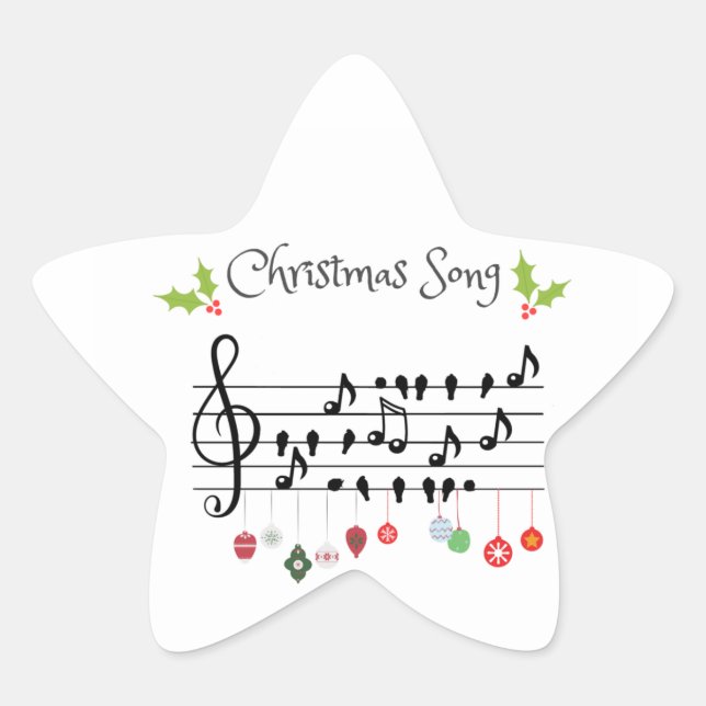 Christmas Song  birds singing Star Sticker (Front)