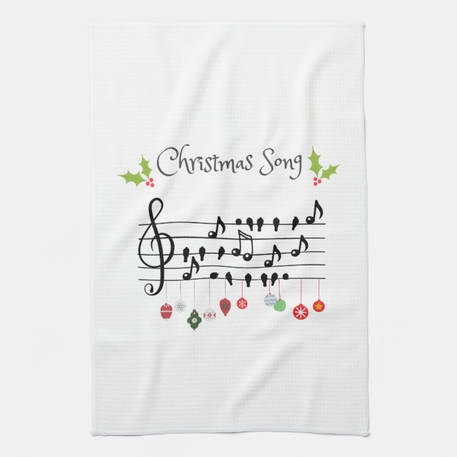 Christmas Song birds singing Tea Towel (Vertical)