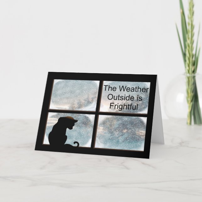 Christmas Song Cat in Frosted Window Holiday Card (Front)