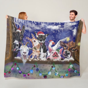 Christmas Song - Happy Animal Party Funny Painting Fleece Blanket
