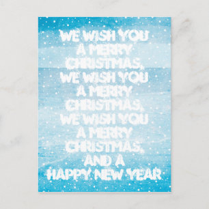 Christmas Song on Blue Watercolor Holiday Postcard