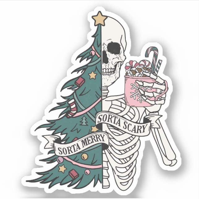 Christmas Sorta Scary Sorta Merry Funny Skeleton  (Front)