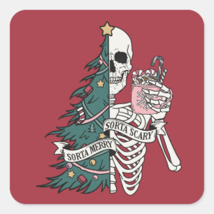 Christmas Sorta Scary Sorta Merry Funny Skeleton  Square Sticker