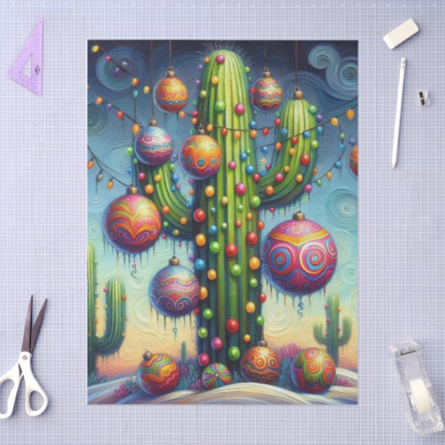Christmas Southwest Saguaro Cactus Decoupage Tissue Paper (Craft)