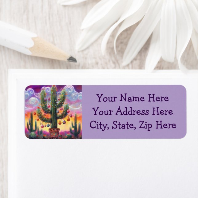 Christmas Southwest Saguaro Cactus Return Address Label (Insitu)