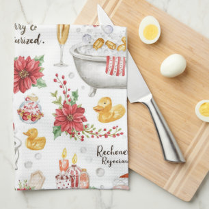 Christmas Spa themed with champagne Tea Towel