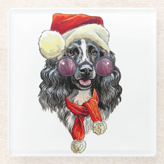 Christmas spaniel dog throw pillow glass coaster (Front)