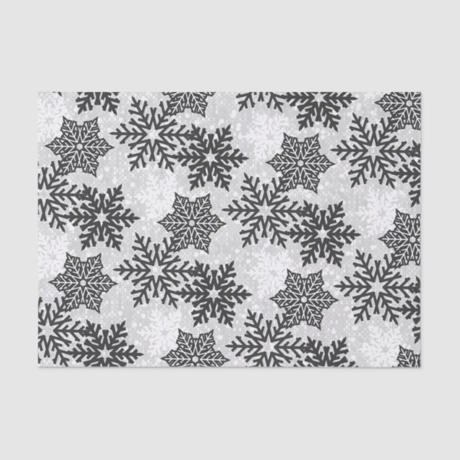 ⭐ Christmas Sparkle Black and White ❄ Snowflakes Tissue Paper (Front)