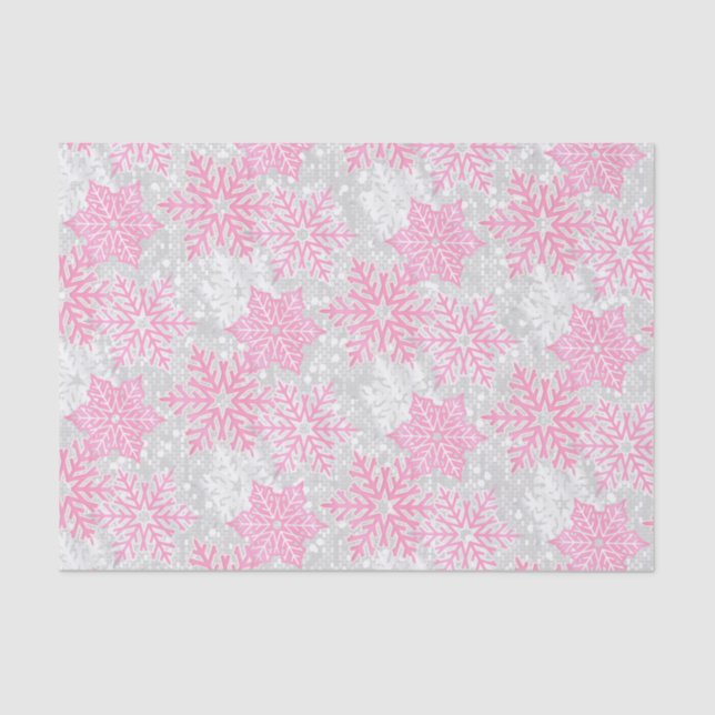 Christmas Sparkle Pink and White Snowflakes Tissue Paper (Front)