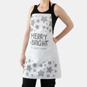 Christmas Sparkle Stars Merry bright Family name Apron