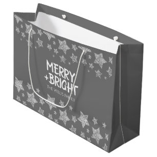 Christmas Sparkle Stars Merry bright Family name Large Gift Bag