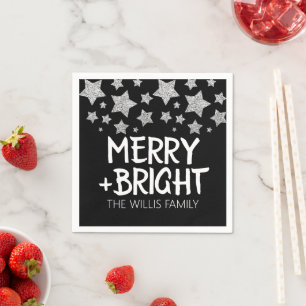 Christmas Sparkle Stars Merry bright Family name Napkin