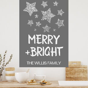 Christmas Sparkle Stars Merry bright Family name  Poster