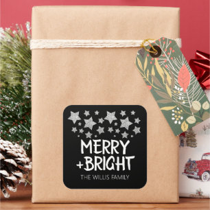 Christmas Sparkle Stars Merry bright Family name Square Sticker