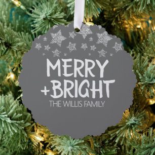 Christmas Sparkle Stars Merry bright Family name Tree Decoration Card