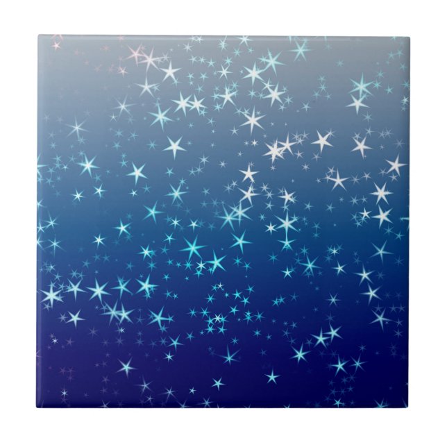 Christmas Sparkles Stars Blue Sky Ceramic Tile (Front)