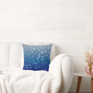 Christmas Sparkles Stars Blue Sky Cushion