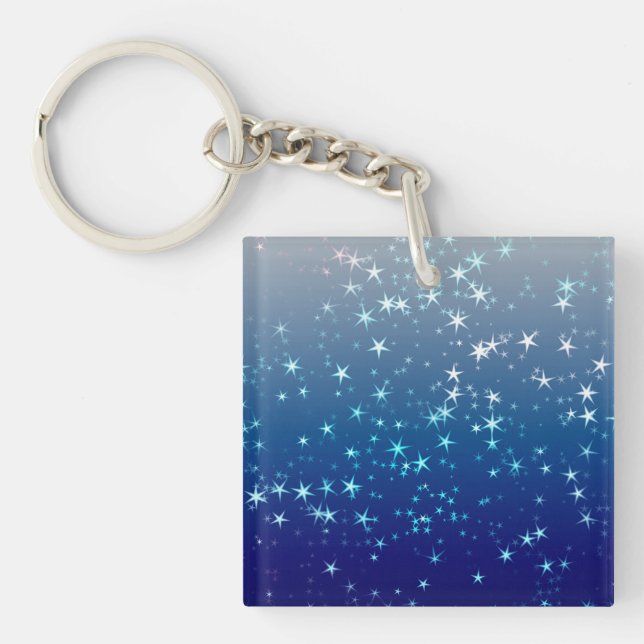 Christmas Sparkles Stars Blue Sky Key Ring (Front)