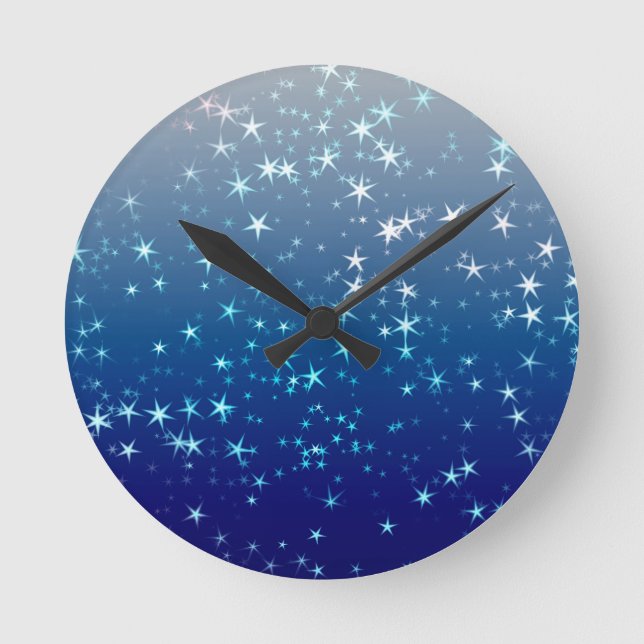 Christmas Sparkles Stars Blue Sky Round Clock (Front)