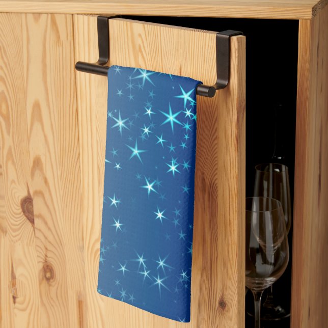 Christmas Sparkles Stars Blue Sky Tea Towel (Thirds Fold)