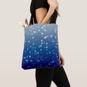 Christmas Sparkles Stars Blue Sky Tote Bag