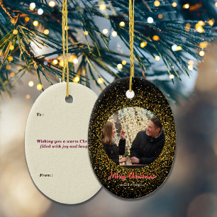 Christmas Sparkling Glitter Black Custom Photo Ceramic Ornament