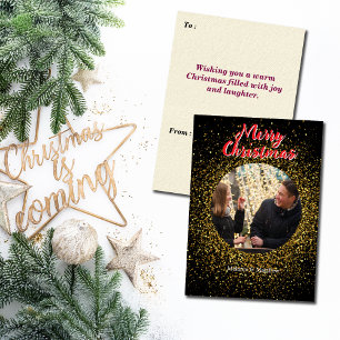 Christmas Sparkling Glitter Black Custom Photo Holiday Card