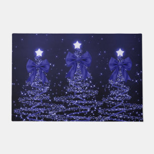Christmas Sparkling Trees Navy Blue Faux Bow  Doormat