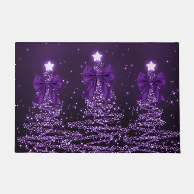 Christmas Sparkling Trees Purple Faux Bow  Doormat (Front)