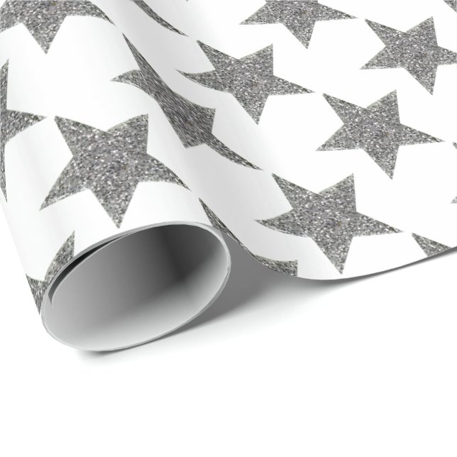Christmas sparkly silver stars wrapping paper (Roll Corner)