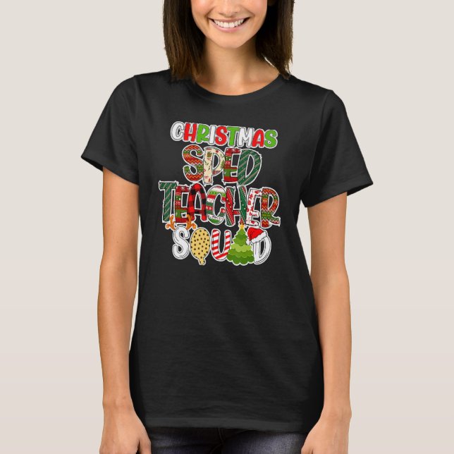 Christmas Sped Teacher Squad Red Plaid Teacher T-Shirt (Front)