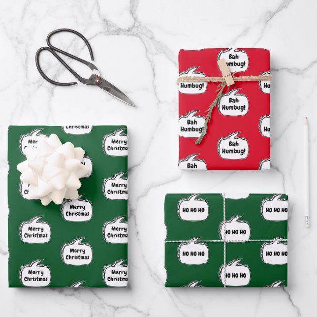 Christmas Speech Bubble Typography Wrapping Paper Sheet (Front)