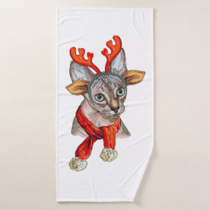 Christmas Sphynx cat Bath Towel