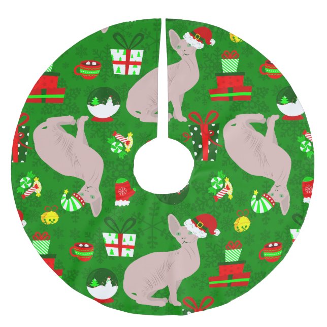 christmas sphynx cat santa sphinx  brushed polyester tree skirt (Front)