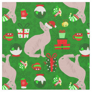 christmas sphynx cat santa sphinx fabric