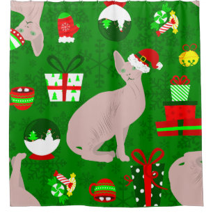 christmas sphynx cat santa sphinx shower curtain