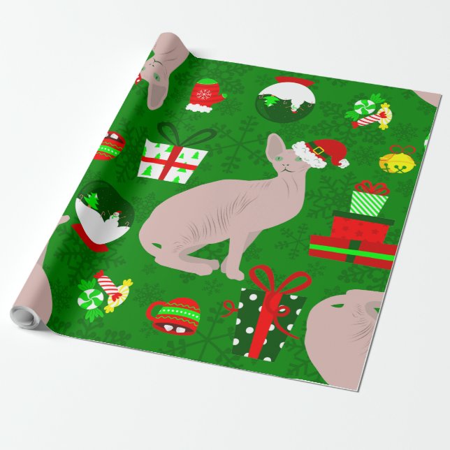 christmas sphynx cat santa sphinx  wrapping paper (Unrolled)