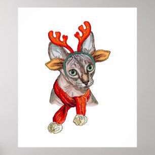Christmas Sphynx cat T-Shirt Grocery Bag Poster