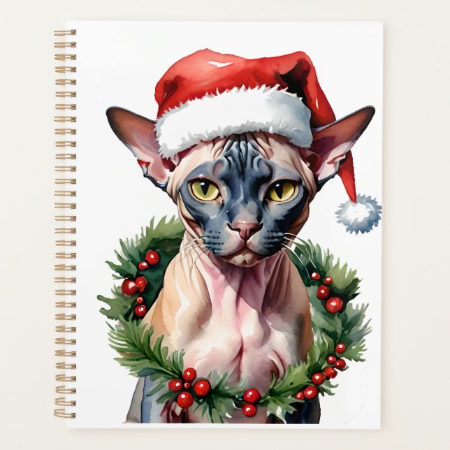 Christmas Sphynx cat Watercolor Planner (Front)
